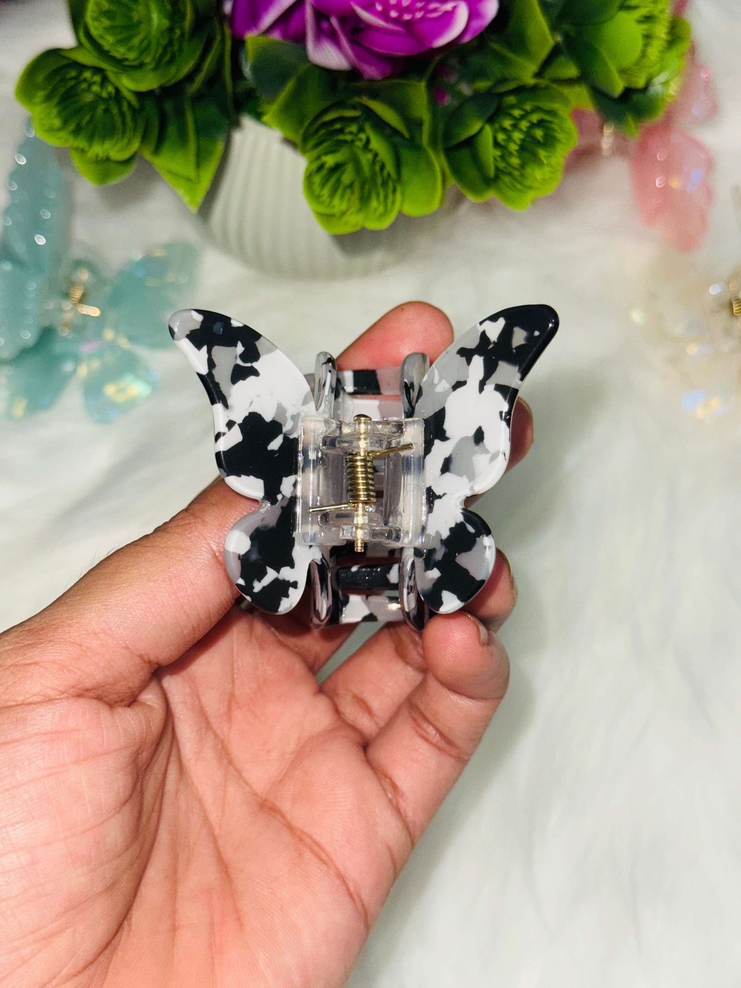 🐄 N12. Cow Print Butterfly Hairclaw – Round Wings✨