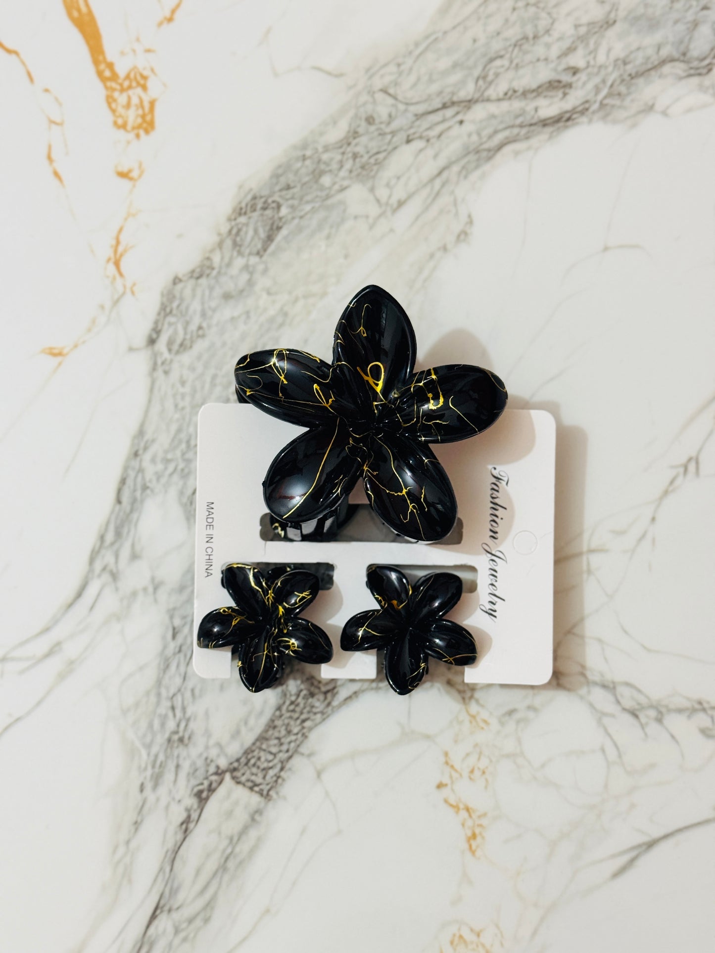Black Flower Hair Clip Set