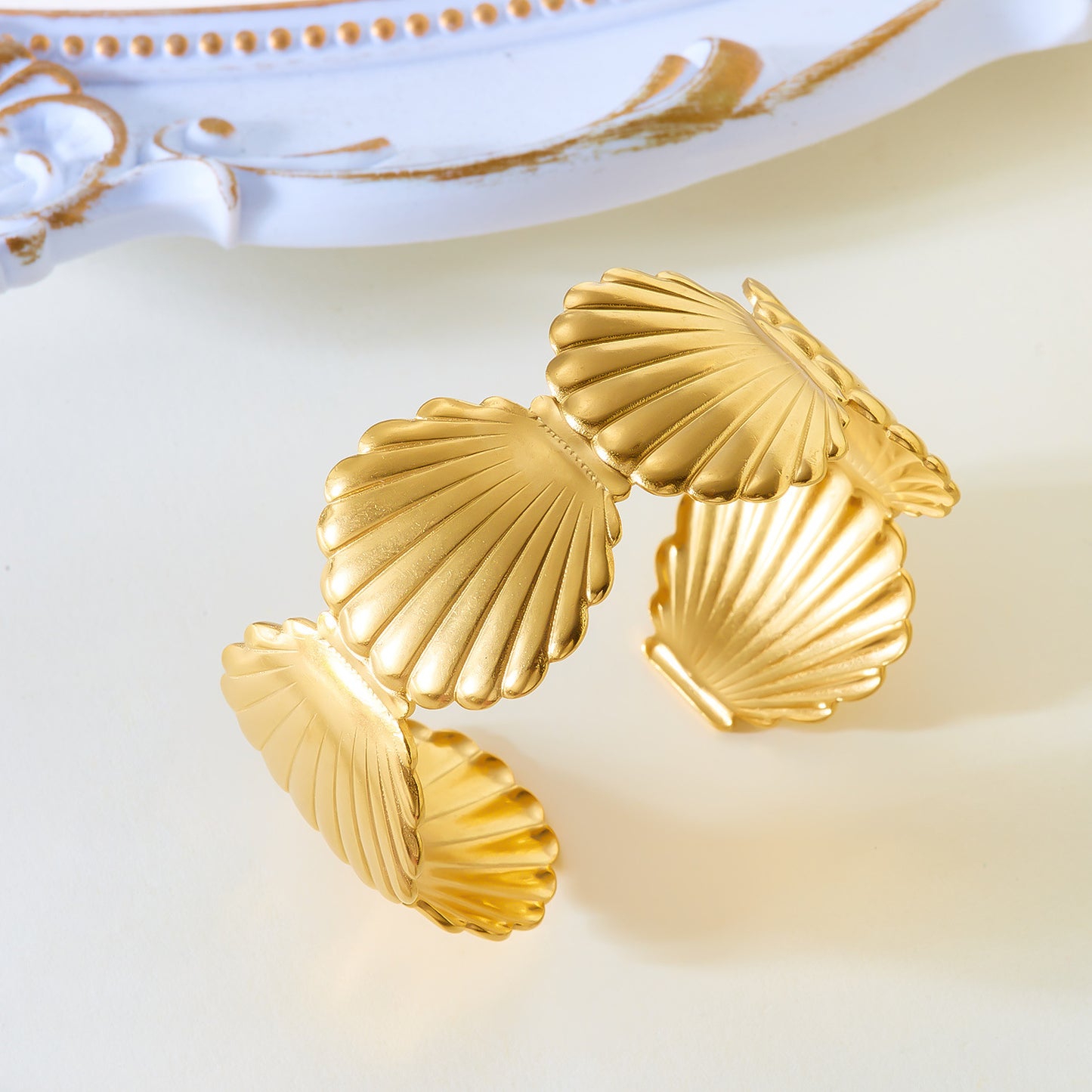 Gold Shell Handcuff Bracelet