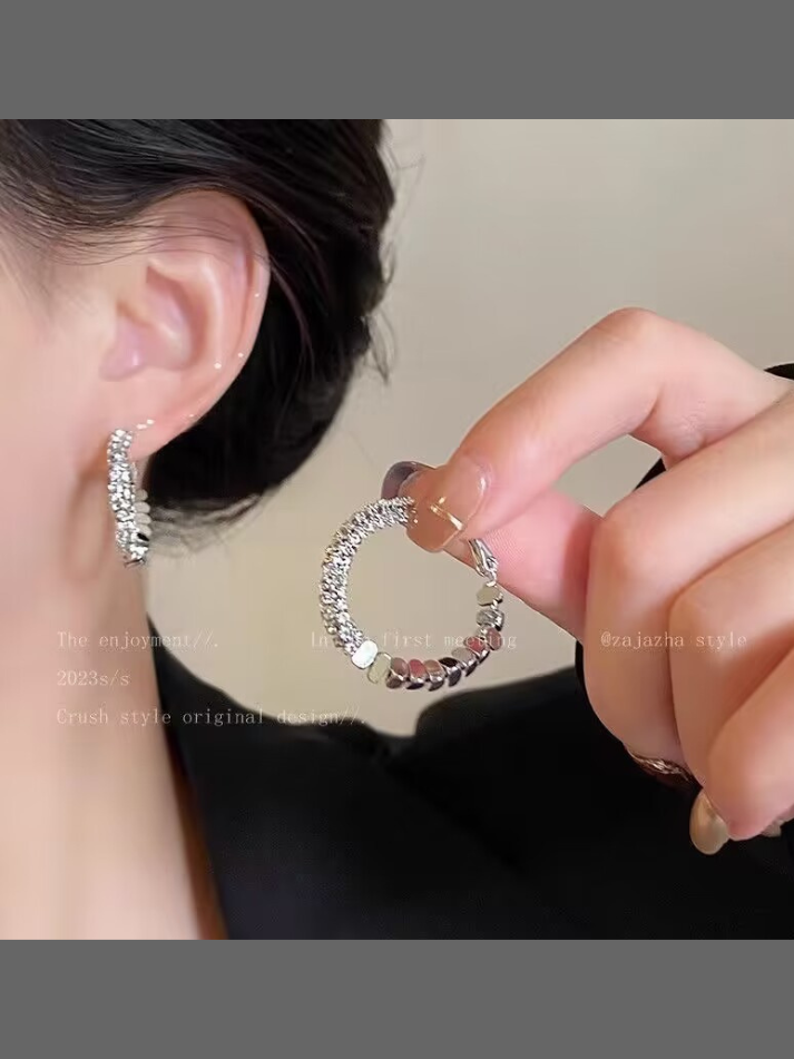 Earring Set 34 - Silver Crushed Crystal Hoops ✨