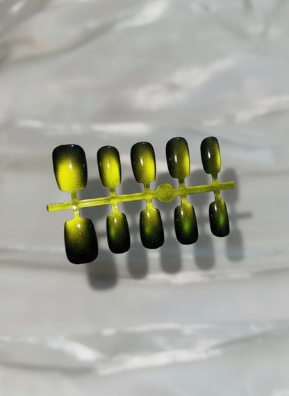 N22 🌟 Yellow Crystal Glass Beads Aurora Press-On Nails + 24pcs Glue Stickers & Tool Kit