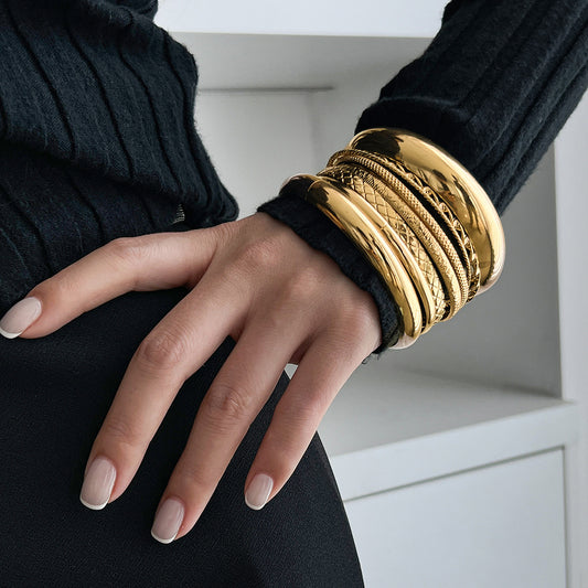Gold Textured Handcuff Bracelet Set