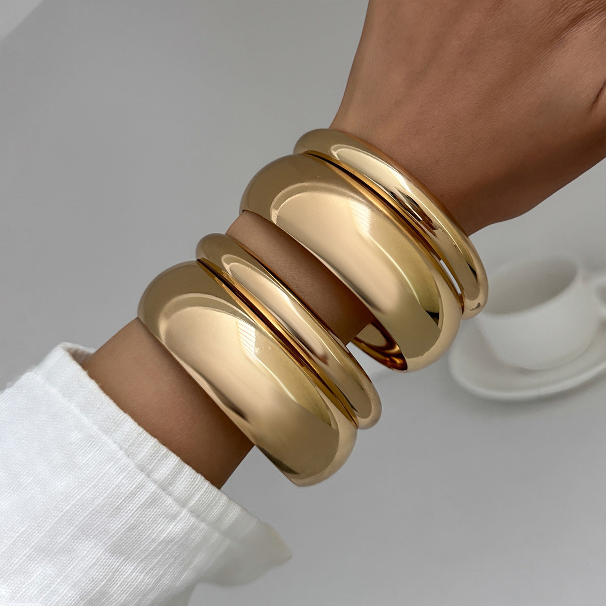 Gold Chunky Handcuff Bracelet Set
