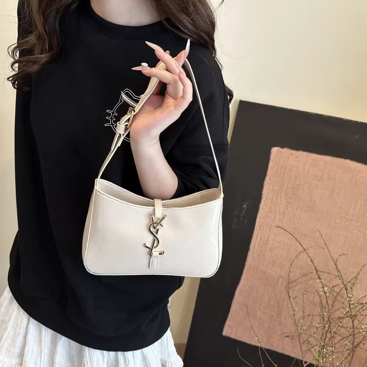 Y$L Premium Glossy Shoulder Bag (Off-White)