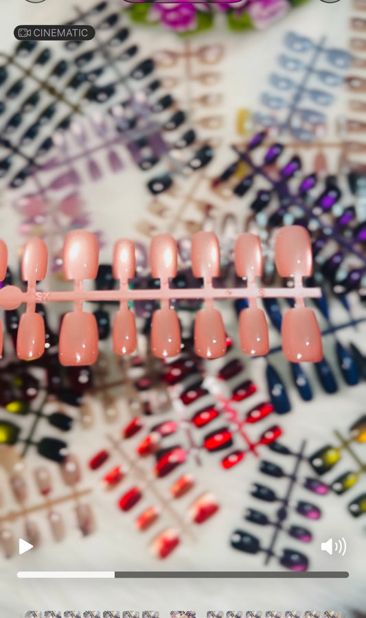 N05 🌸 Nude Pink Gloss Press-On Nails + 24pcs Glue Stickers & Tool Kit