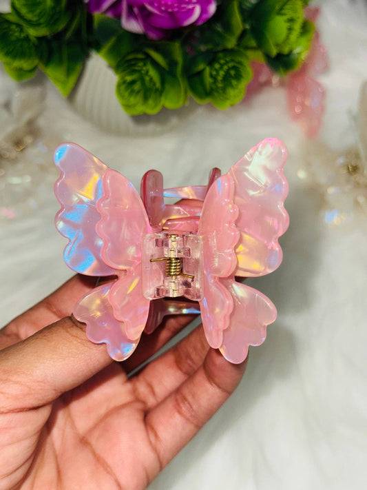 ✨N1. Ethereal Butterfly Hairclaw – Pastel Pink Wings🧚‍♀️