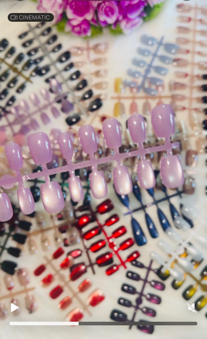 N11 🔮 Purple Glass Beads Aurora Press-On Nails + 24pcs Glue Stickers & Tool Kit