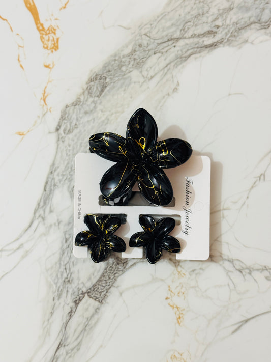 Black Flower Hair Clip Set
