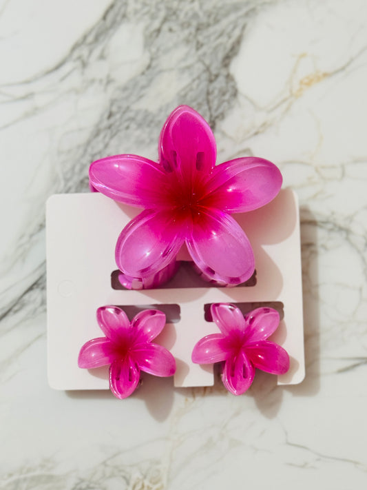 Pink Flower Hair Clip Set