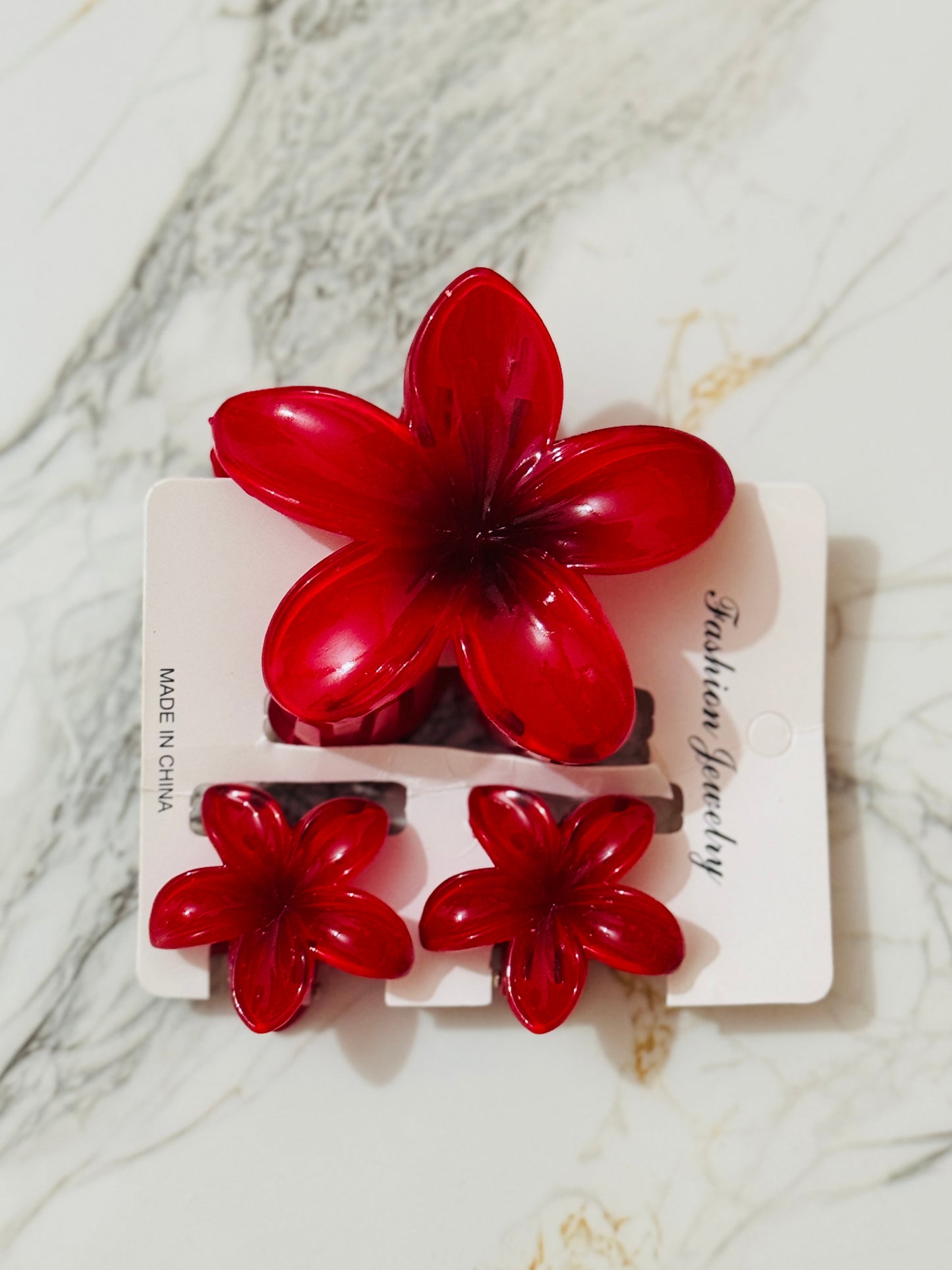 Red Flower Hair Clip Set