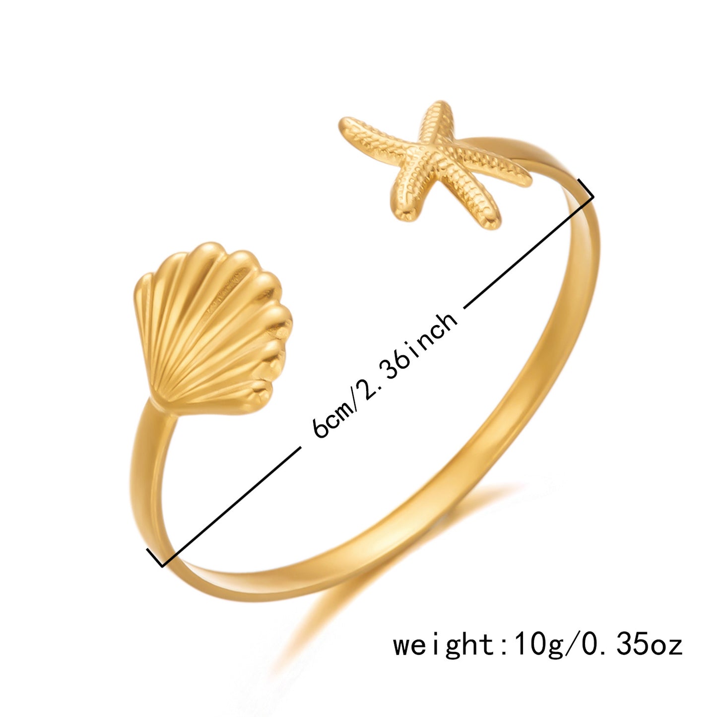 Gold Shell & Starfish Handcuff Bracelet