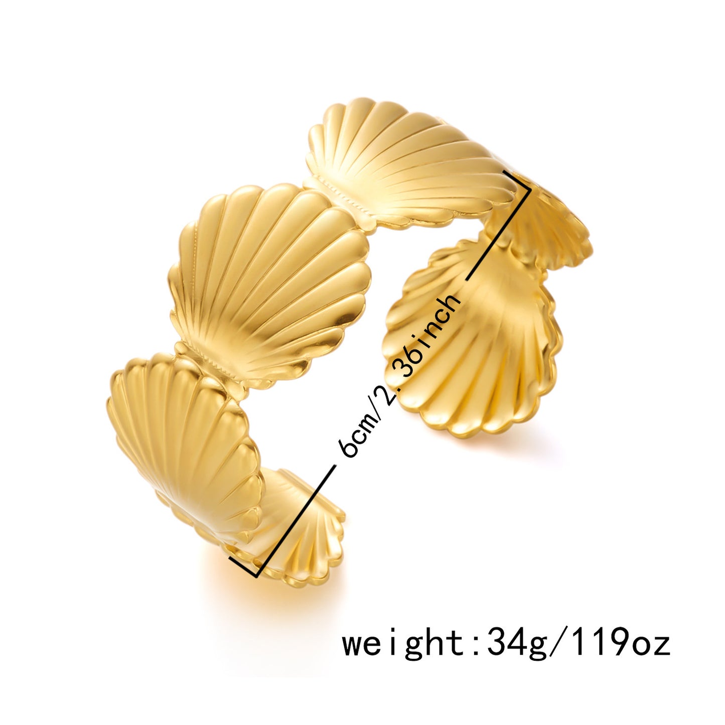 Gold Shell Handcuff Bracelet