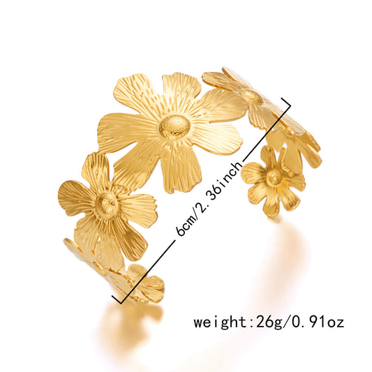 Gold Flower Handcuff Bracelet