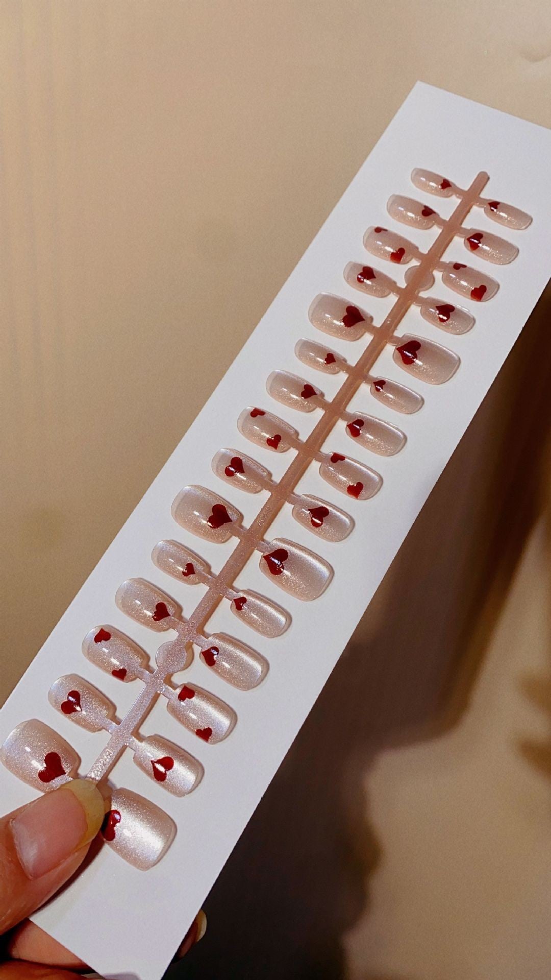 N03 ❤️ Heart Cat Eye Press-On Nails + 24pcs Glue Stickers & Tool K