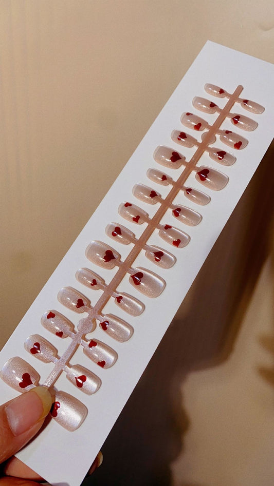 N03 ❤️ Heart Cat Eye Press-On Nails + 24pcs Glue Stickers & Tool K