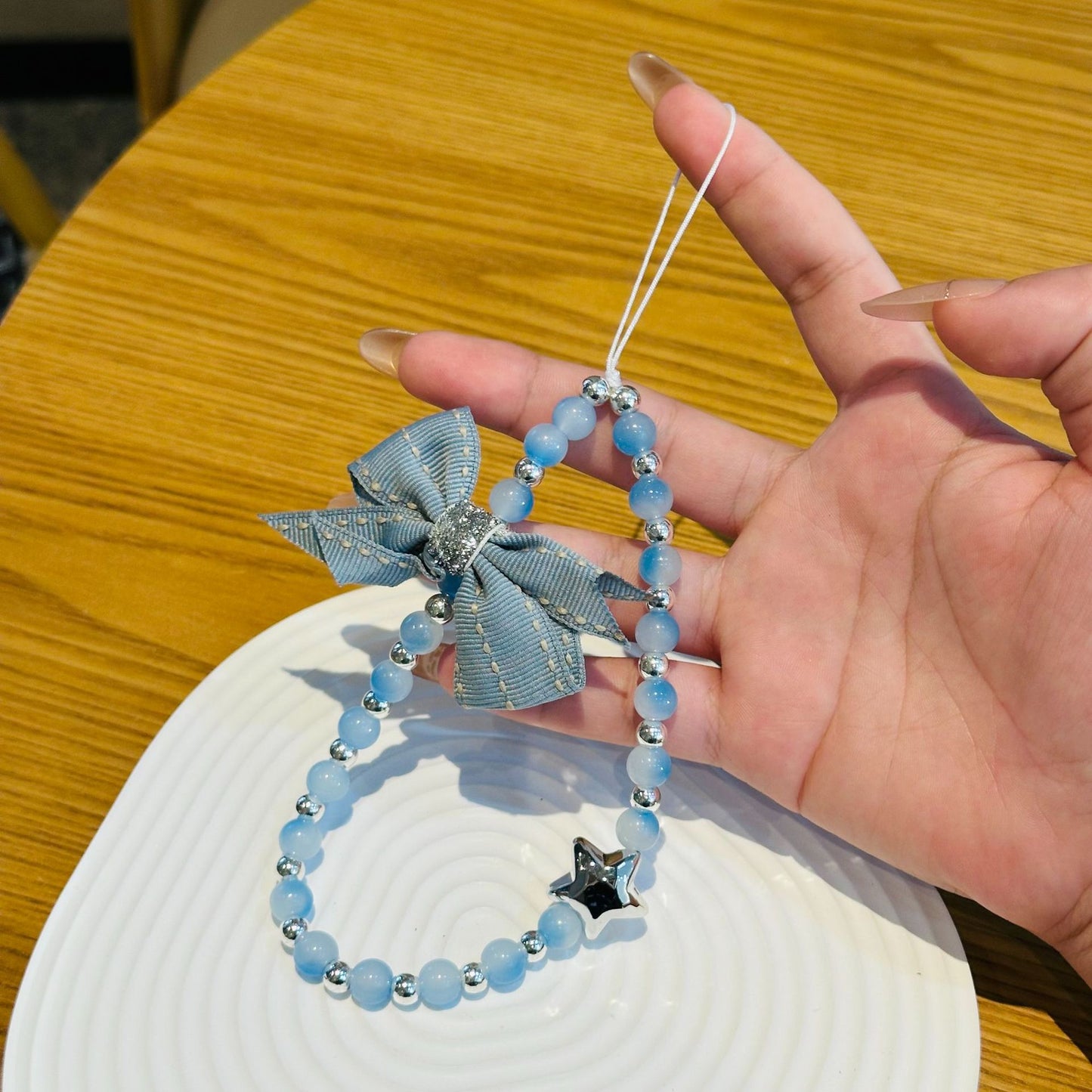 🎀 Denim Blue Bow Star Phone Charm