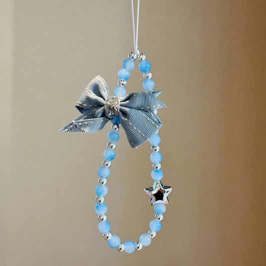 🎀 Denim Blue Bow Star Phone Charm