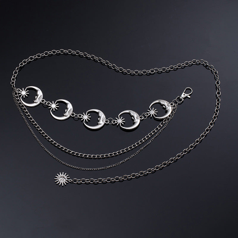 🌙 Celestial Half Moon Star Waist Chain (Silver) 🌙