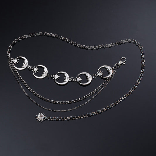 🌙 Celestial Half Moon Star Waist Chain (Silver) 🌙