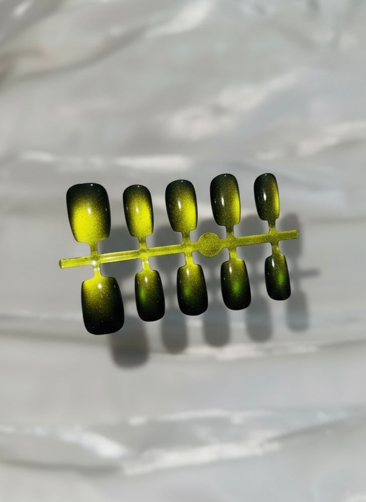 N22 🌟 Yellow Crystal Glass Beads Aurora Press-On Nails + 24pcs Glue Stickers & Tool Kit