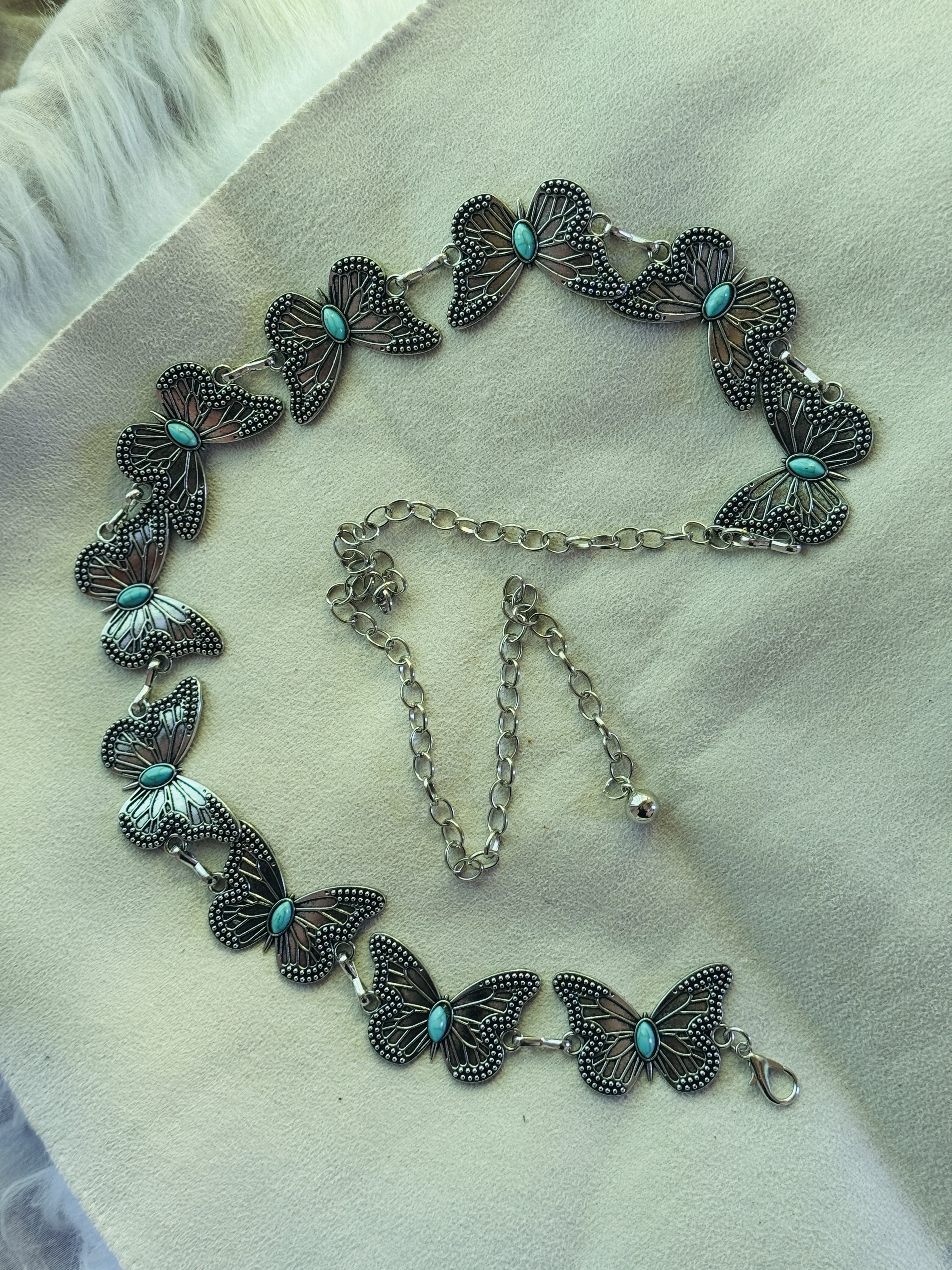 WC5: Butterfly Dreams Waist Chain (Silver + Turquoise) 🦋